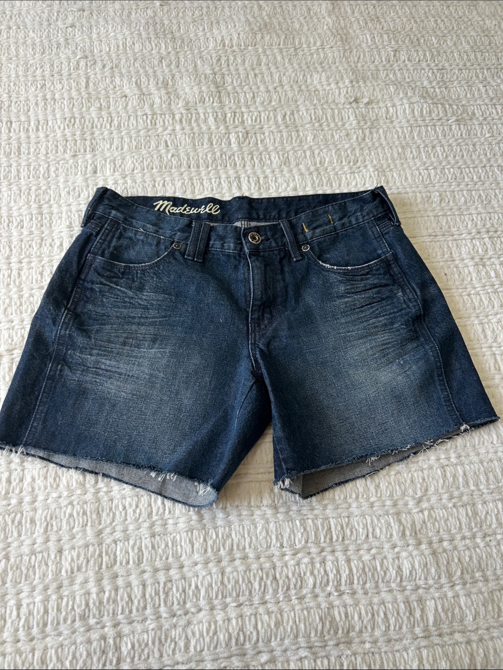 Madewell Dark Indigo Frayed Hem Denim Shorts